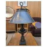 Metal shade lamp with milk glass shade