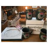 Mikasa nativity plaque and 4 1990 Christmas mugs