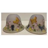 Pair of fenton glass hand painted light shades