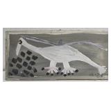 Original Mose T White Bird Painting on Wood