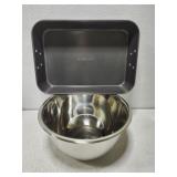 Big stainless mixing bowl & Farberware pan