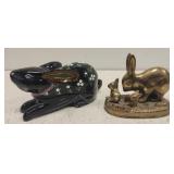 Brass rabbit decor and rabbit trinket box