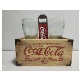 Wooden decor Coca Cola cups & opener