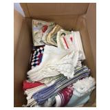 Box lot of kitchen towels napkins and more