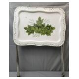 vintage metal TV tray green leaf pattern