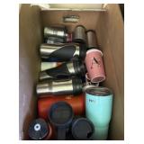 Box lot of misc travel mugs and more