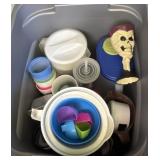 Tote lot of plastic pitchers cups and more