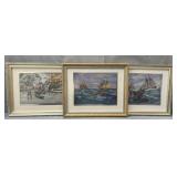 3 Vintage gold foil etched prints by Lionel