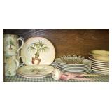 Shelf Lot of Misc Dishes Cups Plates Etc