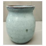 small studio pottery vase w a blue green glaze