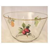 Large Fruit Pattern Glass Bowl With Gold Rim