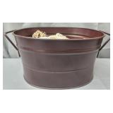 Brown tin bucket full of seashells & more