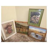 Lot of Wooden Wall Clock Deer & Western Prints