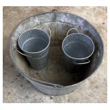 3 galvanized metal buckets