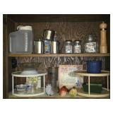 2 Shelves of Decorative Kitchen Items & More