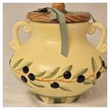 Ceramic Hand Painted Double Handle Jar w Lid
