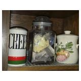 Shelf Lotnof Cheese Shaker & Misc Cannisters
