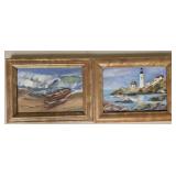 Pair of Sue Daucet oil on board paintings