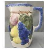 Vintage handpainted ceramic Sculpted Fruit pitcher