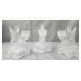 Vintage frosted glass angel candle holders