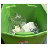 Tote full of misc glassware bowl and more