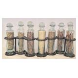 Metal Frame with 7 Spice Glass Decanters