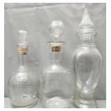 Set of 3 vintage glass decanters