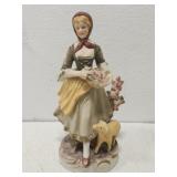 Vintage Hand Painted Bisque porcelain lady & sheep