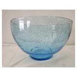 Blue Bullicante controlled bubble art glass bowl