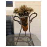 Vintage amber glass Amphora vase with an ornate