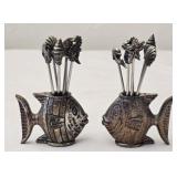 Pair of Metal Fish w Nautical Hors d