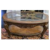 Wood Carved Bevelled Glass Coffee Table
