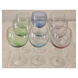 Set of 9 Colored Stemmed Wine Glasses