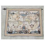 French jacquard woven world map tapestry