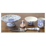 Lot of 5 Misc Blue & White Ceramic Pieces
