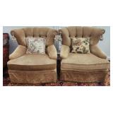 Pair of large beige upholstered arm chairs