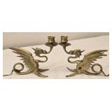 Pair of Brass Chinese Dragon Candle Stick Holders