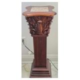 Mahogany Wood Carved Pedestal With  Marble Top