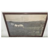 Framed vtg photo of a boy & horse