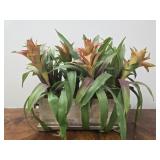 Tile like and metal planter with faux plant