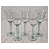 Set of 5 Green & Clear Stemmed Glasses