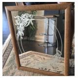 Wood Framed Decorative Mirror with Floral