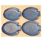 Set of 4 Blue Ceramic Fish Plates