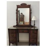 Wooden vanity with mirror & lamp