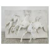 Wall sculpture Three charging horses & a
