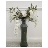 Distressed green floor vase with a white faux