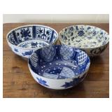 Set of 3 Blue & White Decorative Bowls