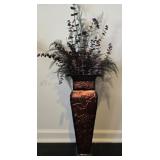 Tall metal vase with faux flowers