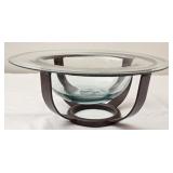 Metal Base Blown Glass Centerpiece Bowl