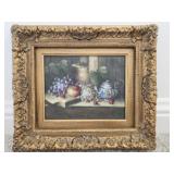 Vintage signed oil on panel still life painting